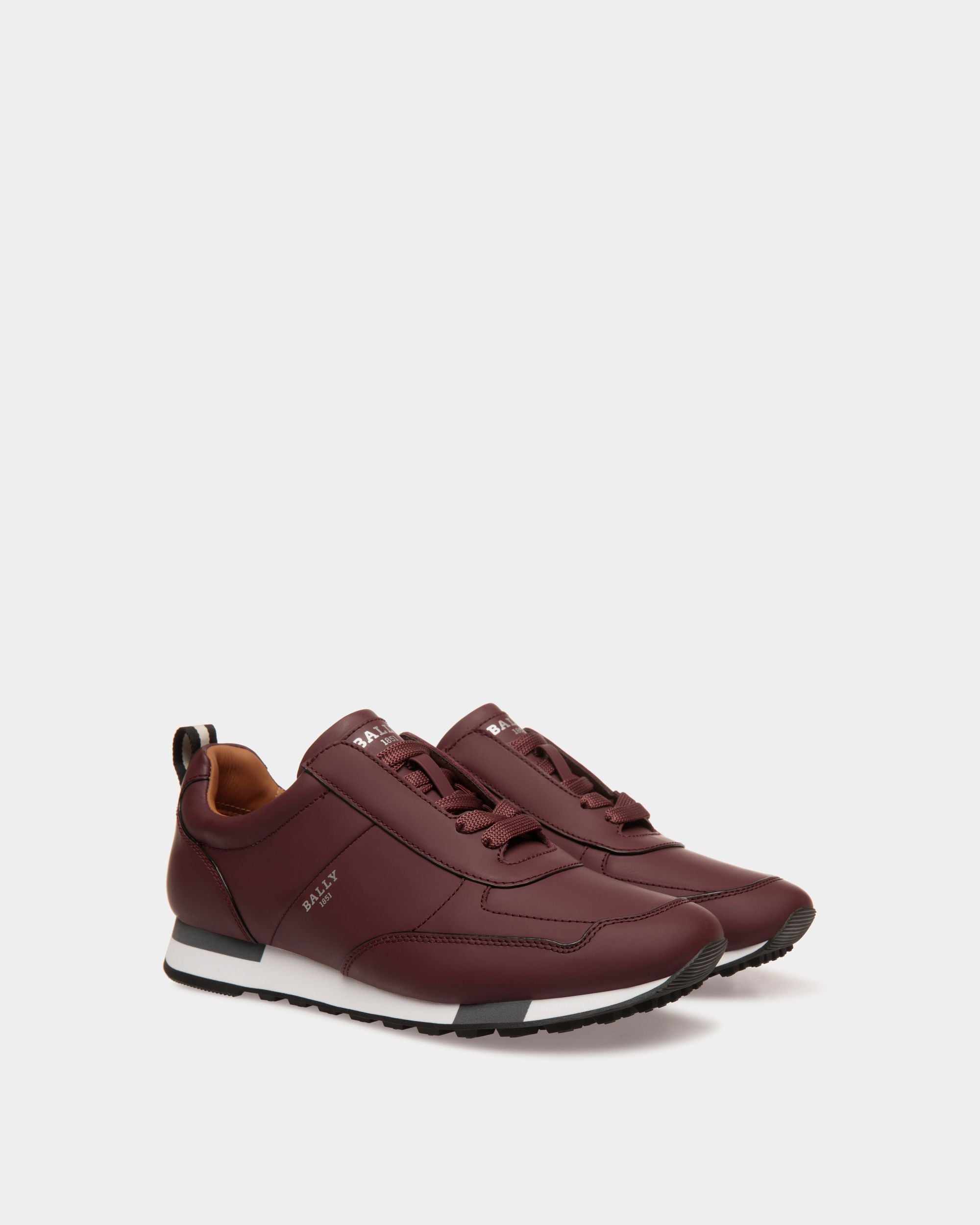 Sneaker In Burgundy  Leather - 男性 - Bally - 02