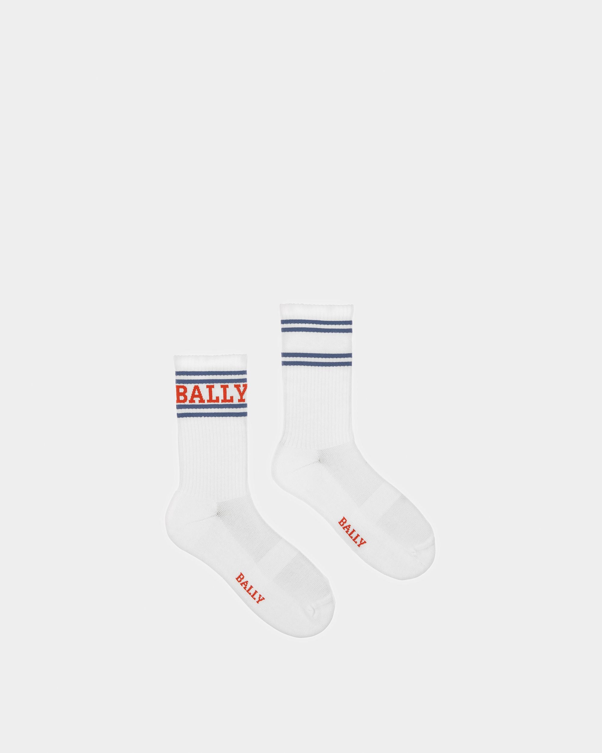 ロゴ ストライプ スポーツ ソックス ネイビー＆レッド コットン ストライプ ロゴ ディテール スポーツ ソックス - 男性 - Bally - 01