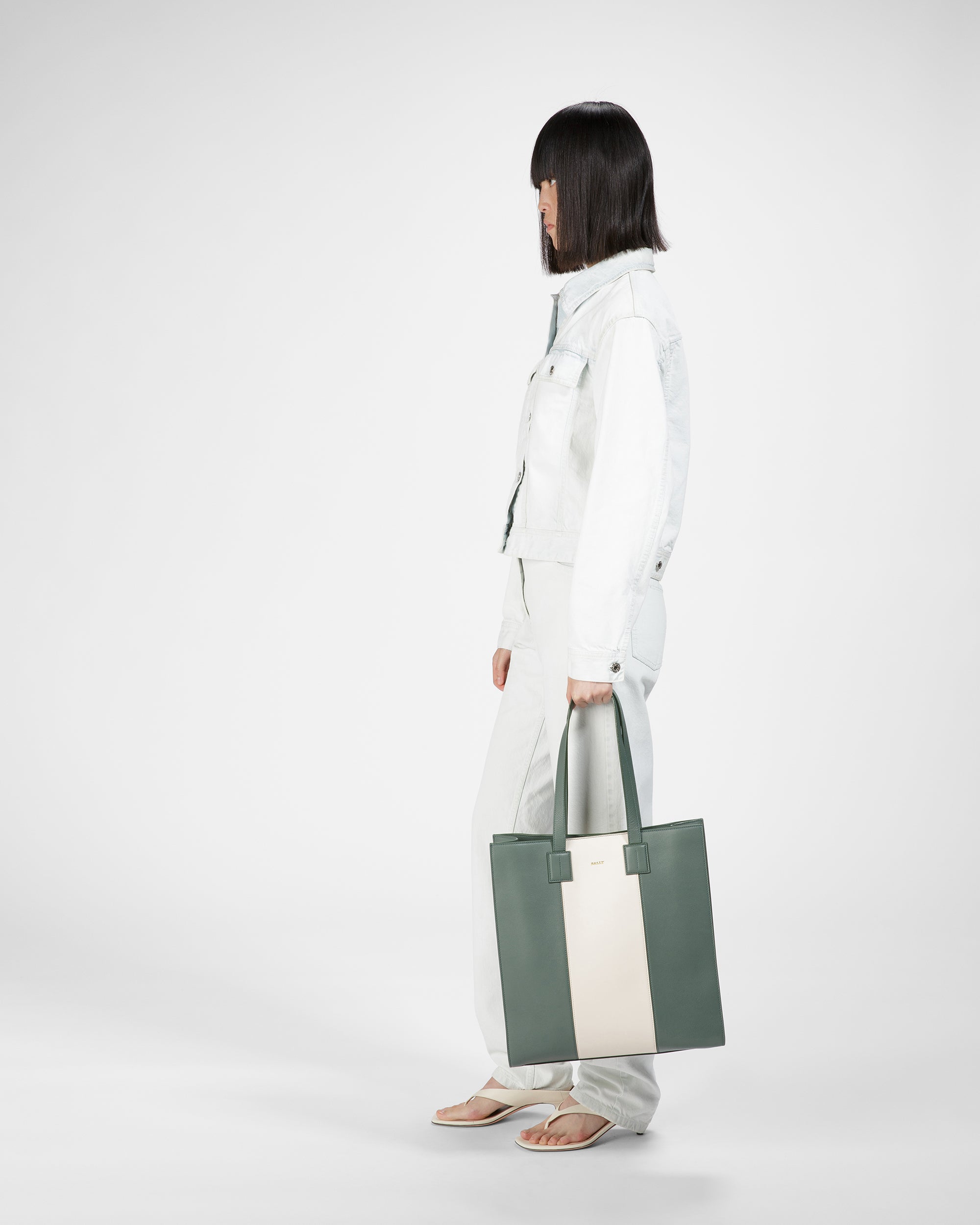 Crystalia セージ＆ボーンホワイト レザー トートバッグ - 女性 - Bally - 05