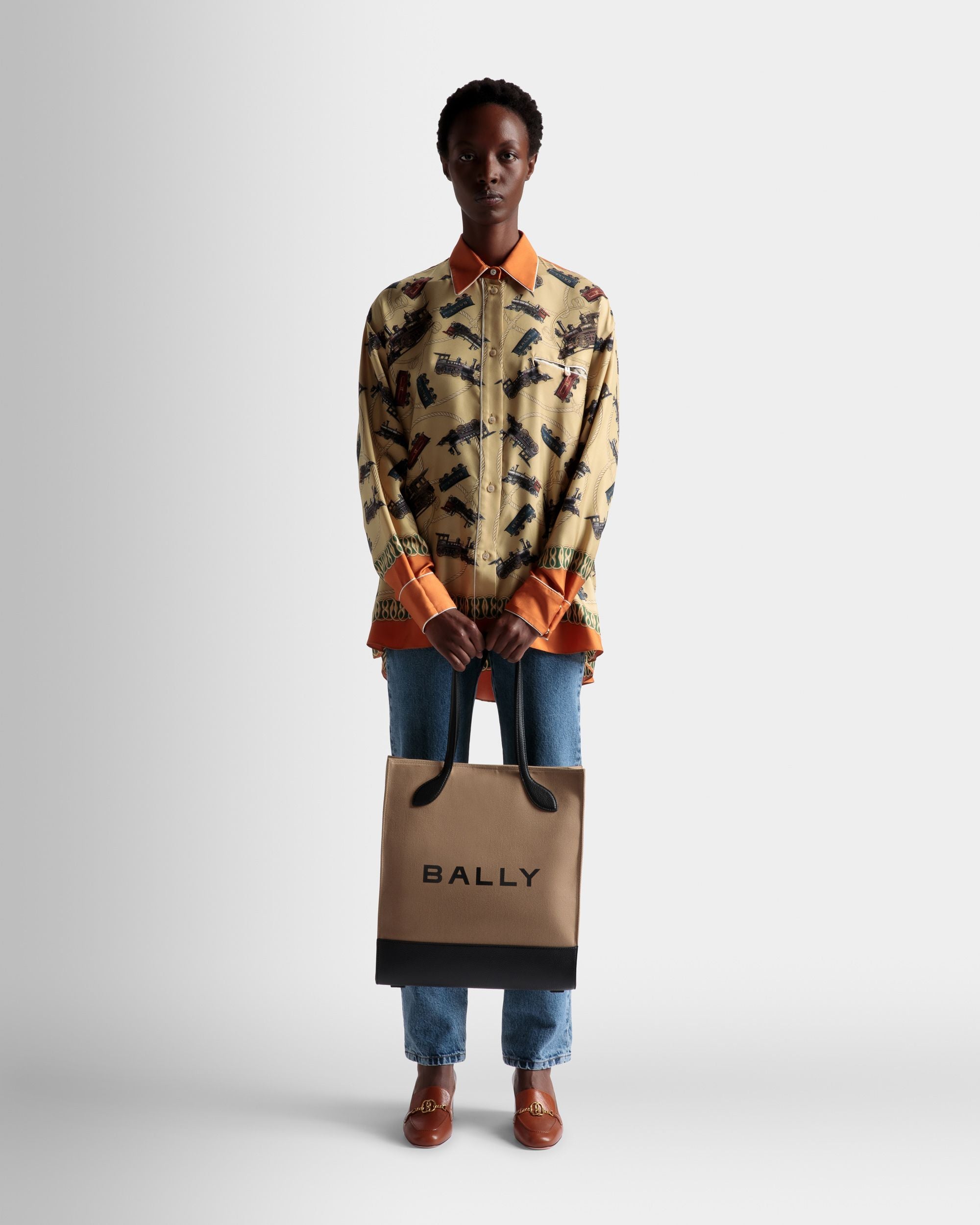 Bar トートバッグ サンド＆ブラック ファブリック - 女性 - Bally - 02