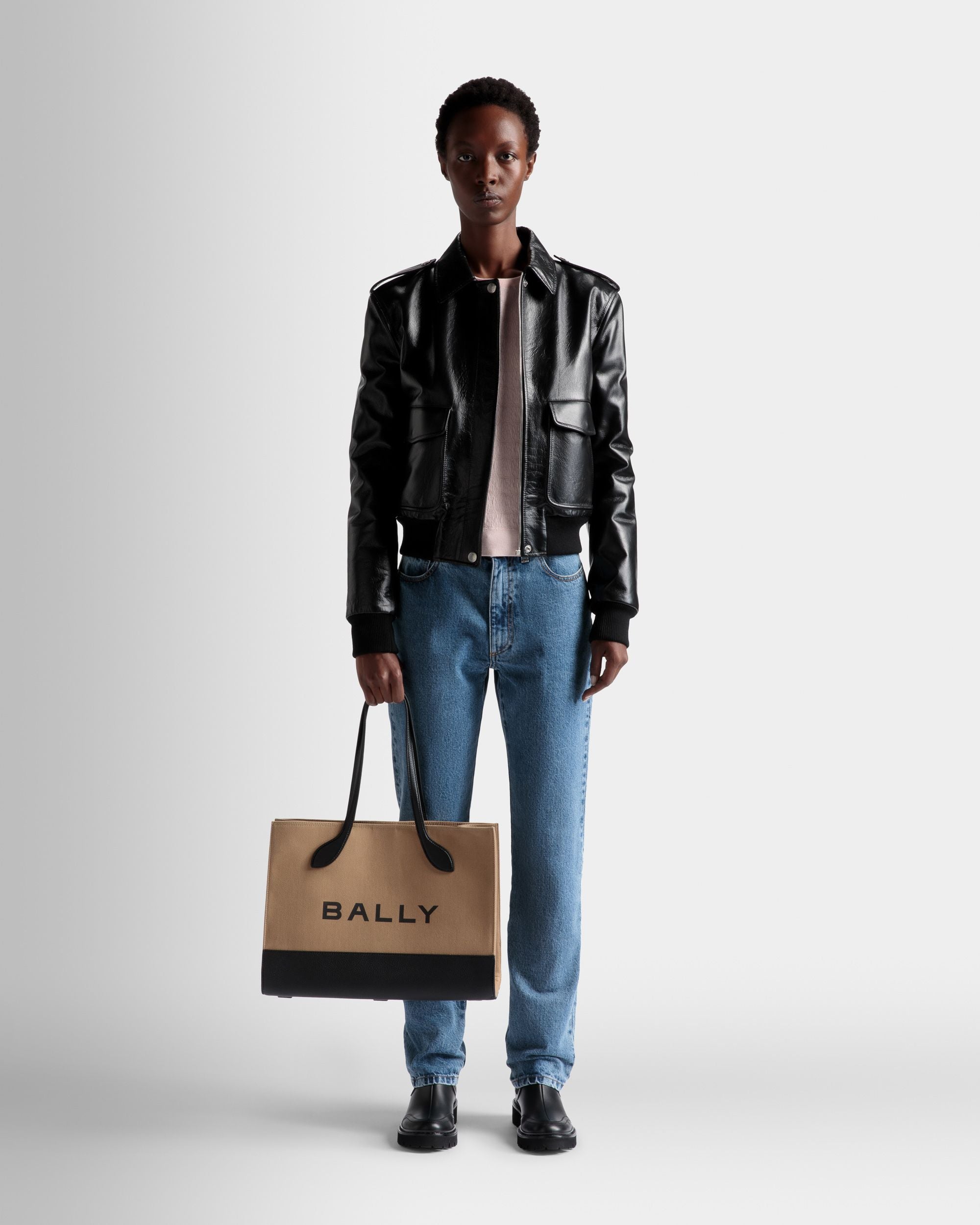 Bar トートバッグ サンド＆ブラック ファブリック - 女性 - Bally - 02
