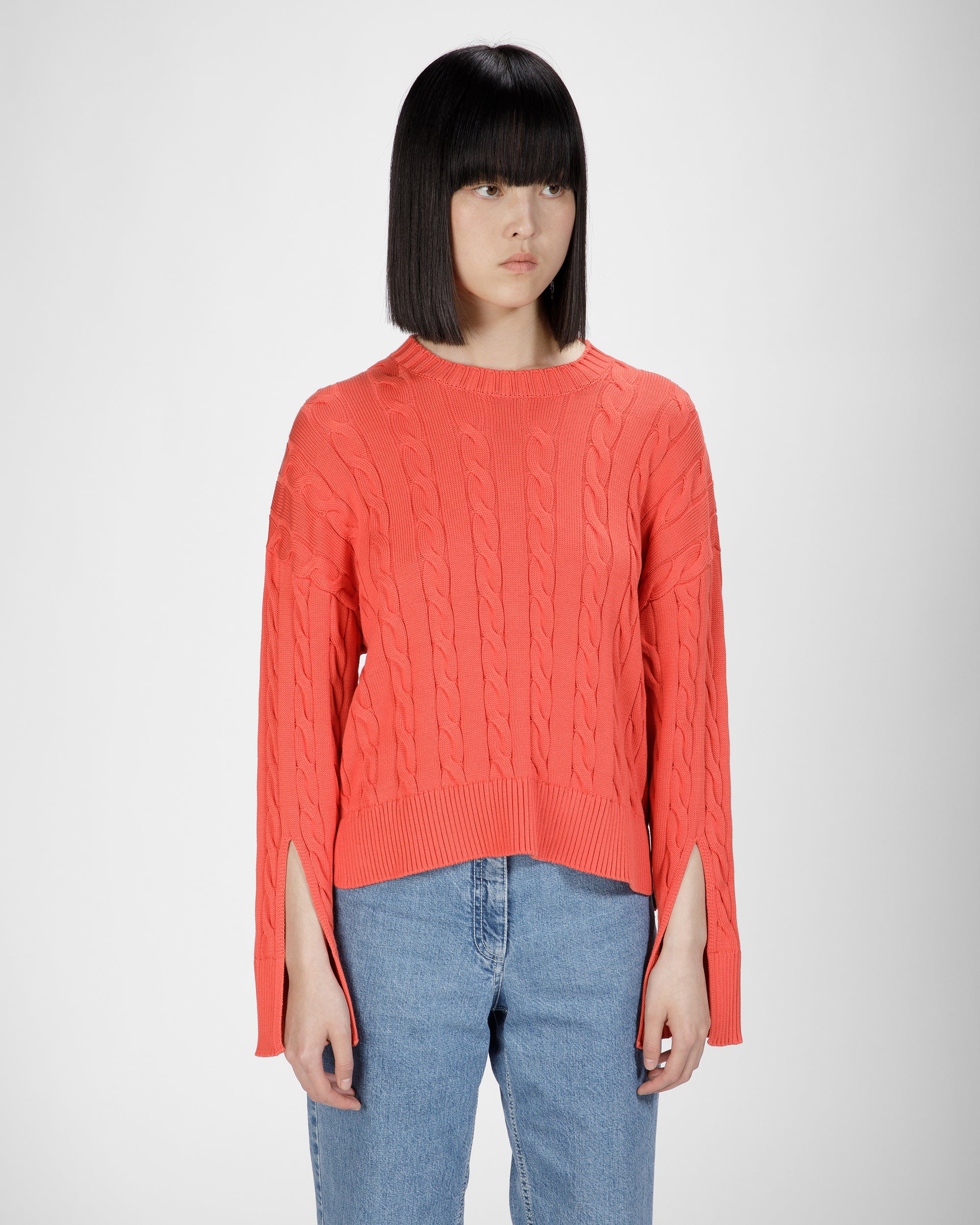 クルーネック ケーブルニット オレンジ コットン クルーネック ケーブルニット - 女性 - Bally - 01
