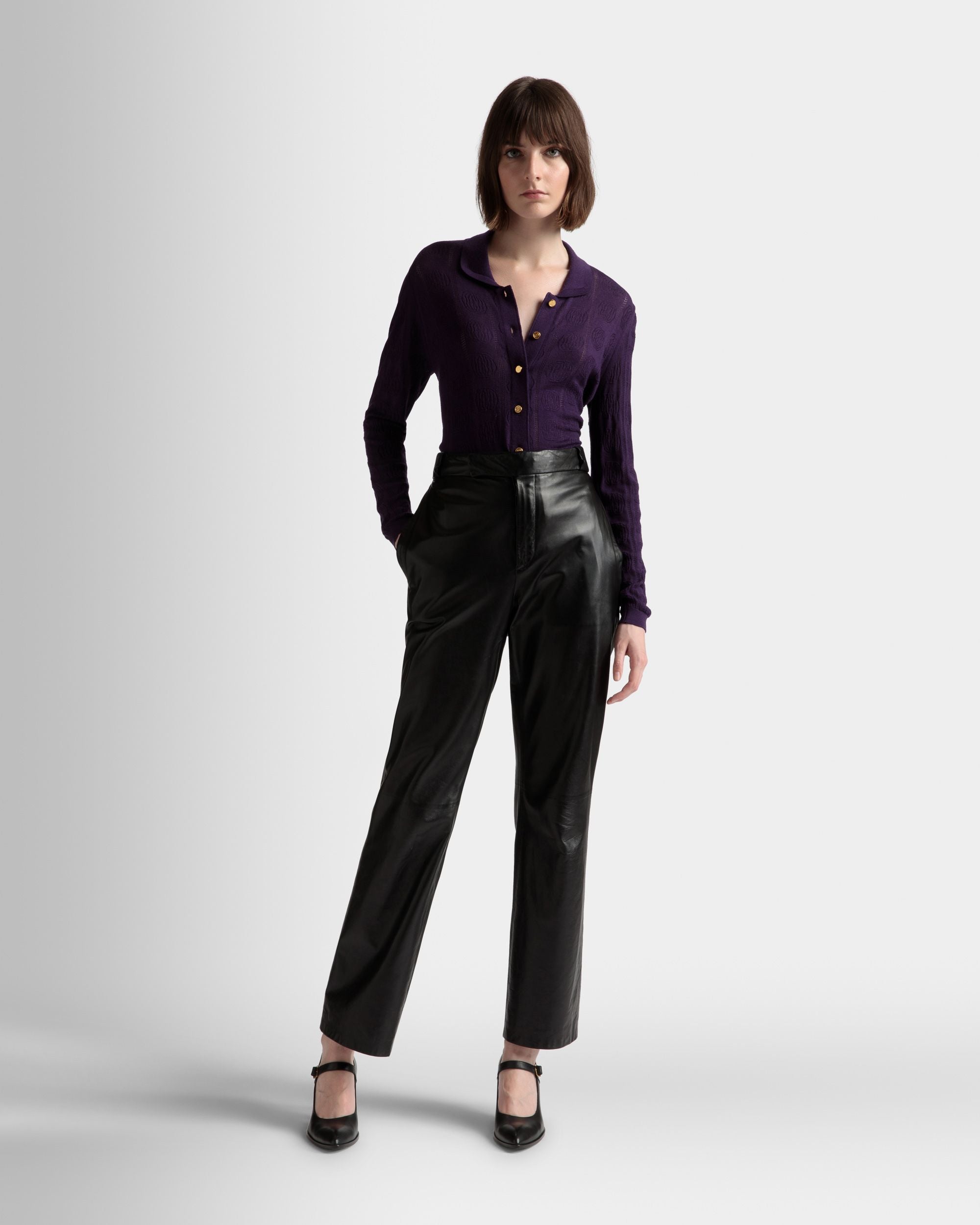 ニット ディテール ロングスリーブ ポロシャツ オーキッド ウール - 女性 - Bally - 02