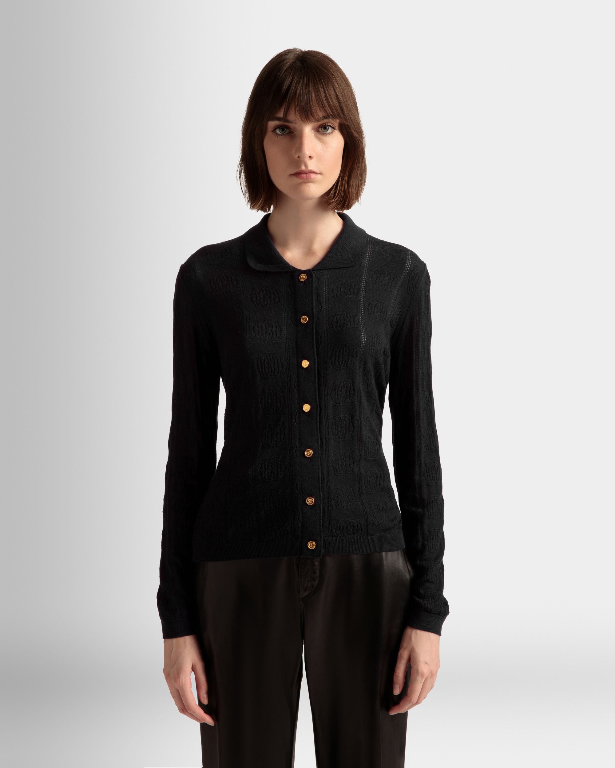 ニット ディテール ロングスリーブ ポロシャツ ブラック ウール - 女性 - Bally - 02