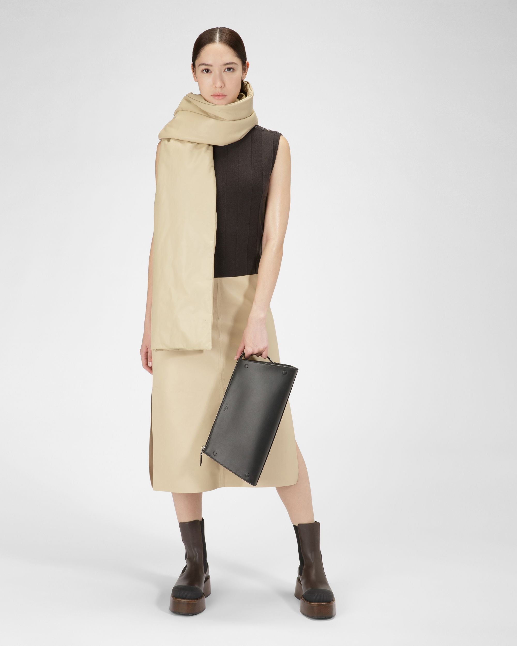 アーミーグリーン＆ベージュ ウール＆レザー ドレス - 女性 - Bally - 05