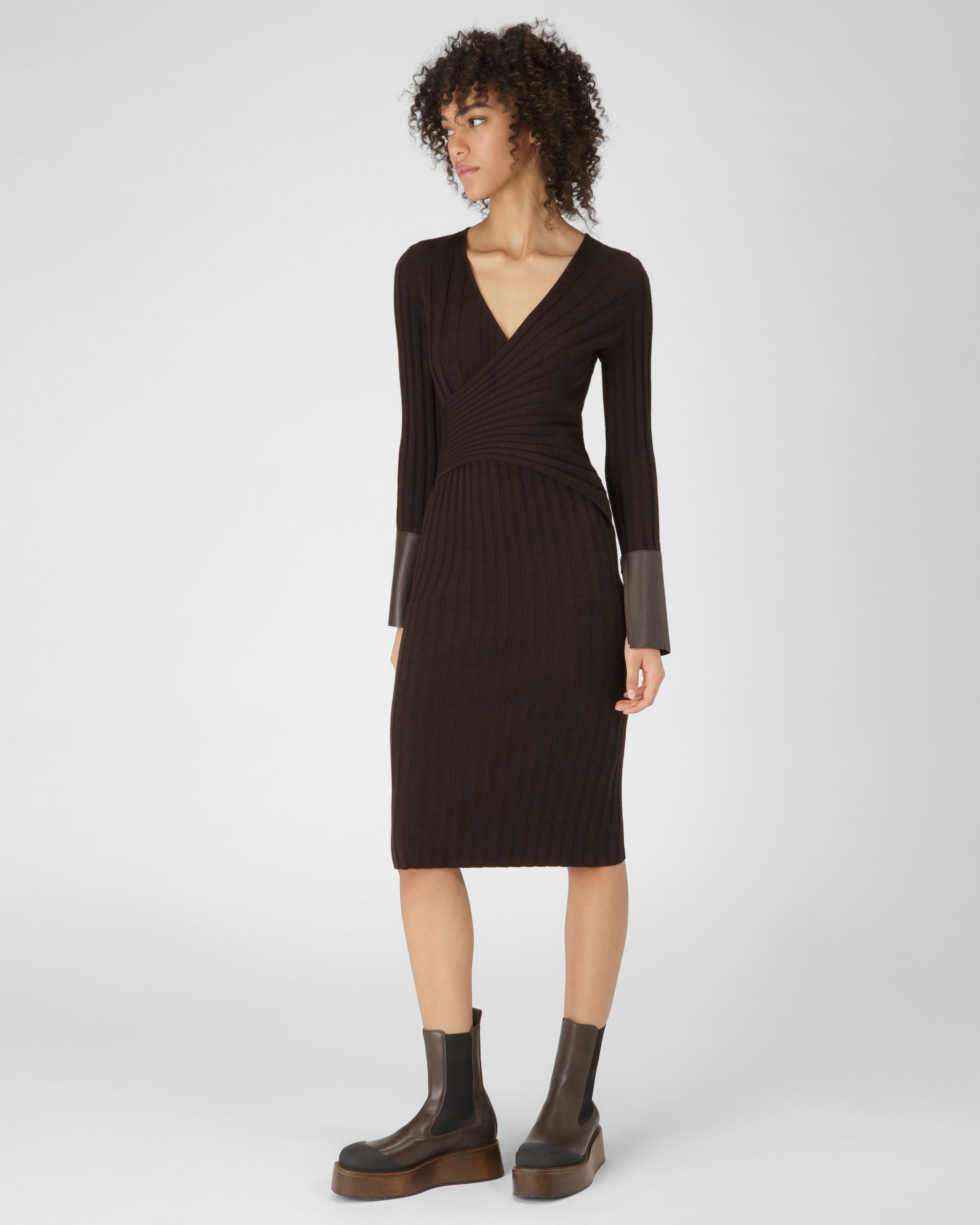 エボニーブラウン ウール＆カシミアミックス ドレス - 女性 - Bally - 05