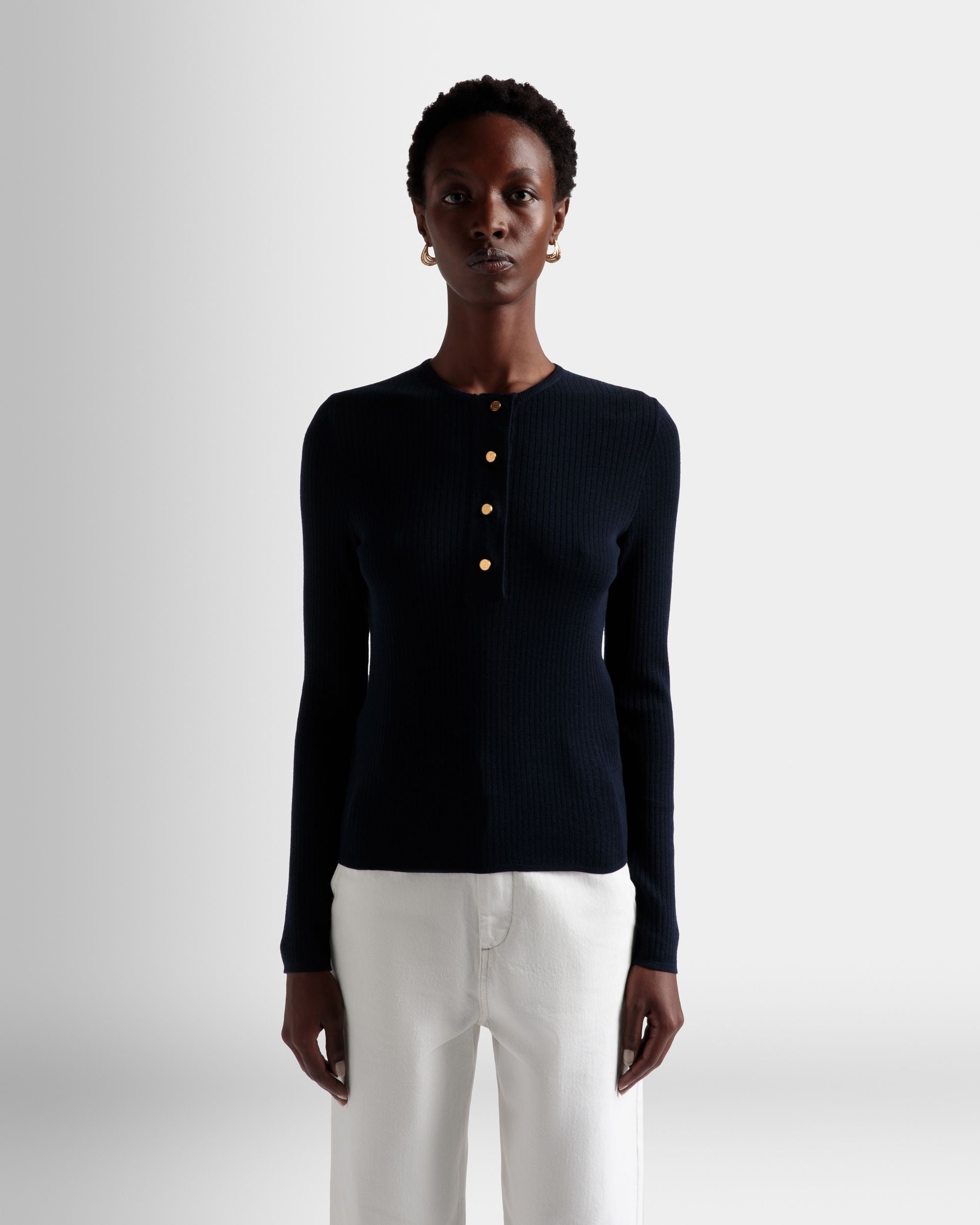 Henley ニットトップ インクネイビー ウール - 女性 - Bally - 03