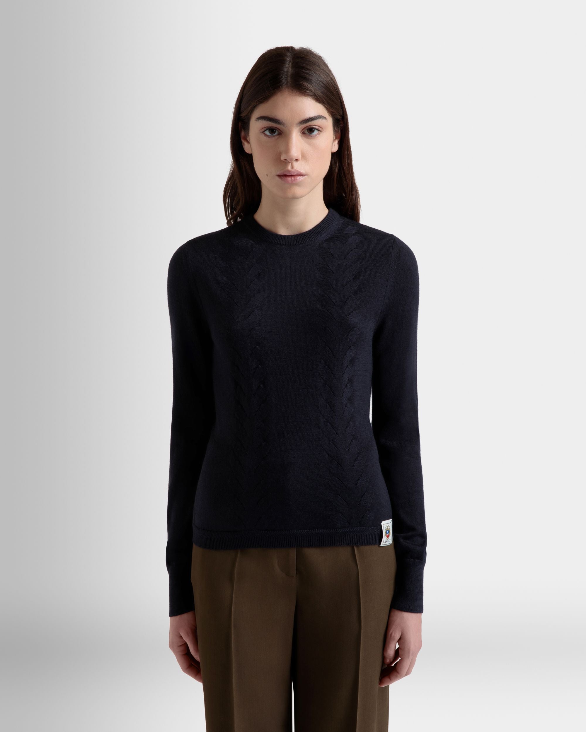 ロングスリーブ トップ ネイビーブルー カシミア＆シルク - 女性 - Bally - 08