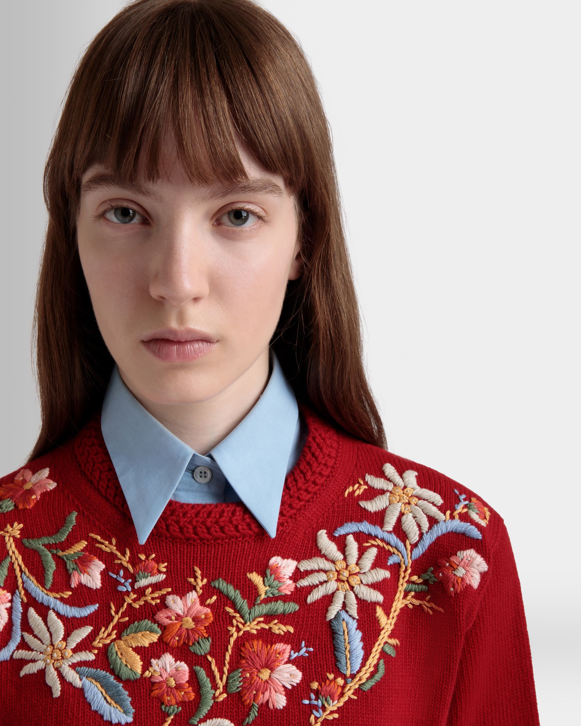 Winter Capsule クルーネック セーター アルパインフラワー レッド ウール - 女性 - Bally - 03