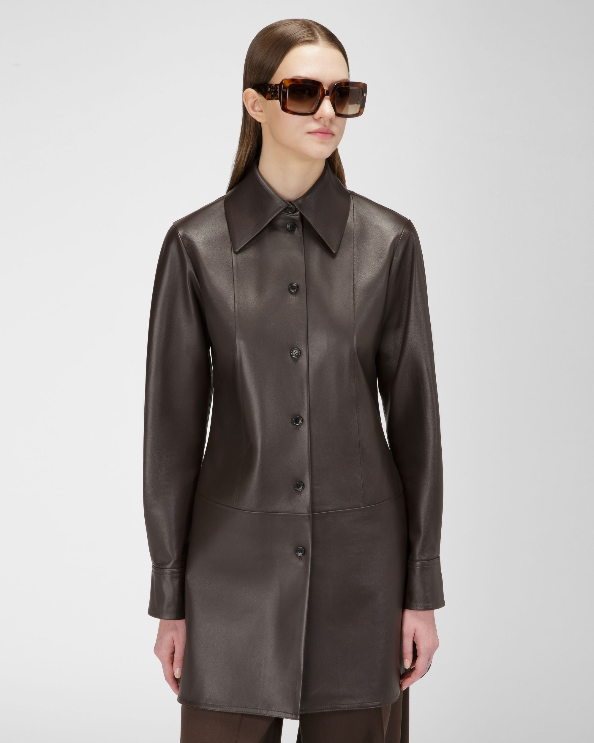 ロングライン シャツ エボニーブラウンレザーシャツ - 女性 - Bally - 01