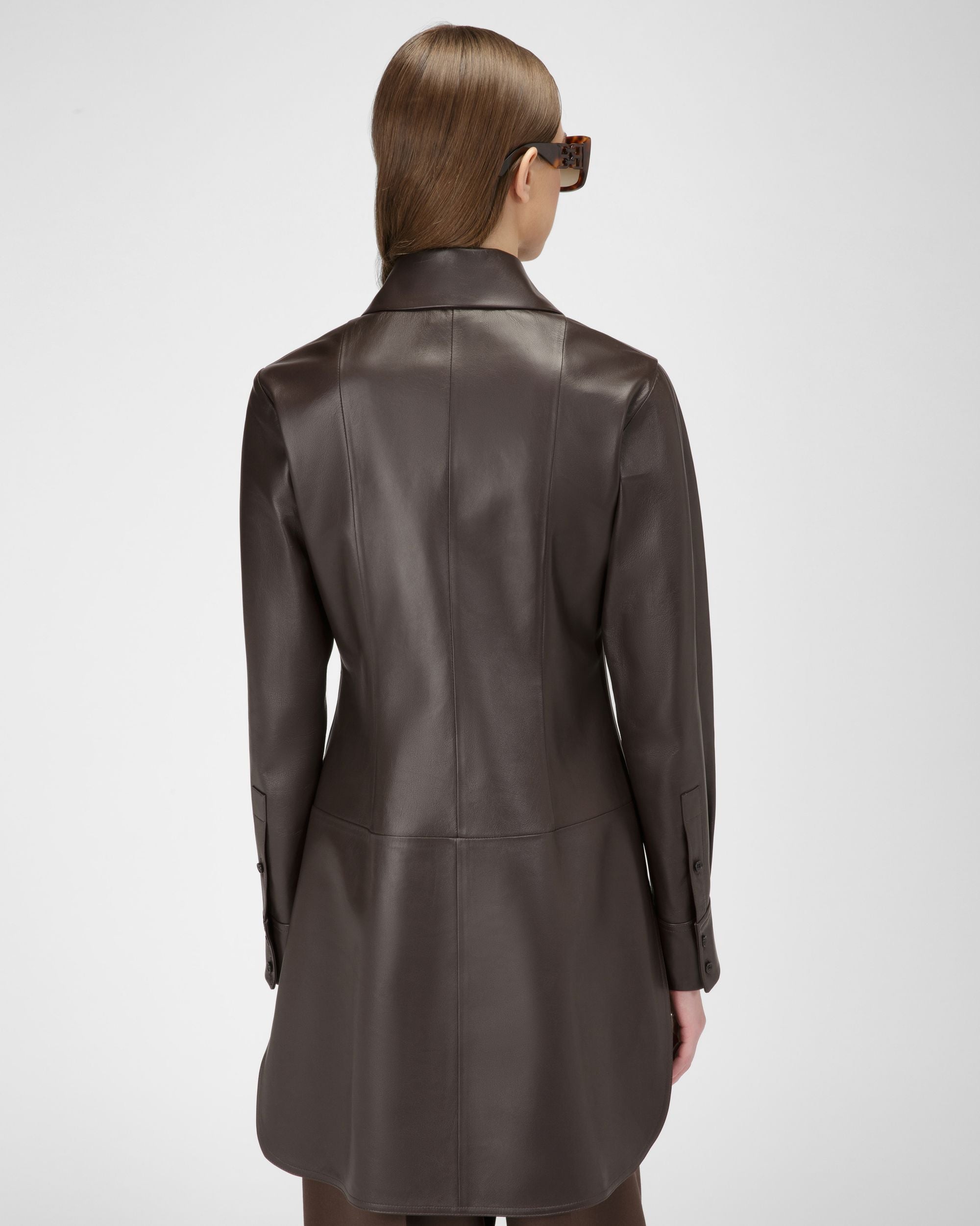 ロングライン シャツ エボニーブラウンレザーシャツ - 女性 - Bally - 03