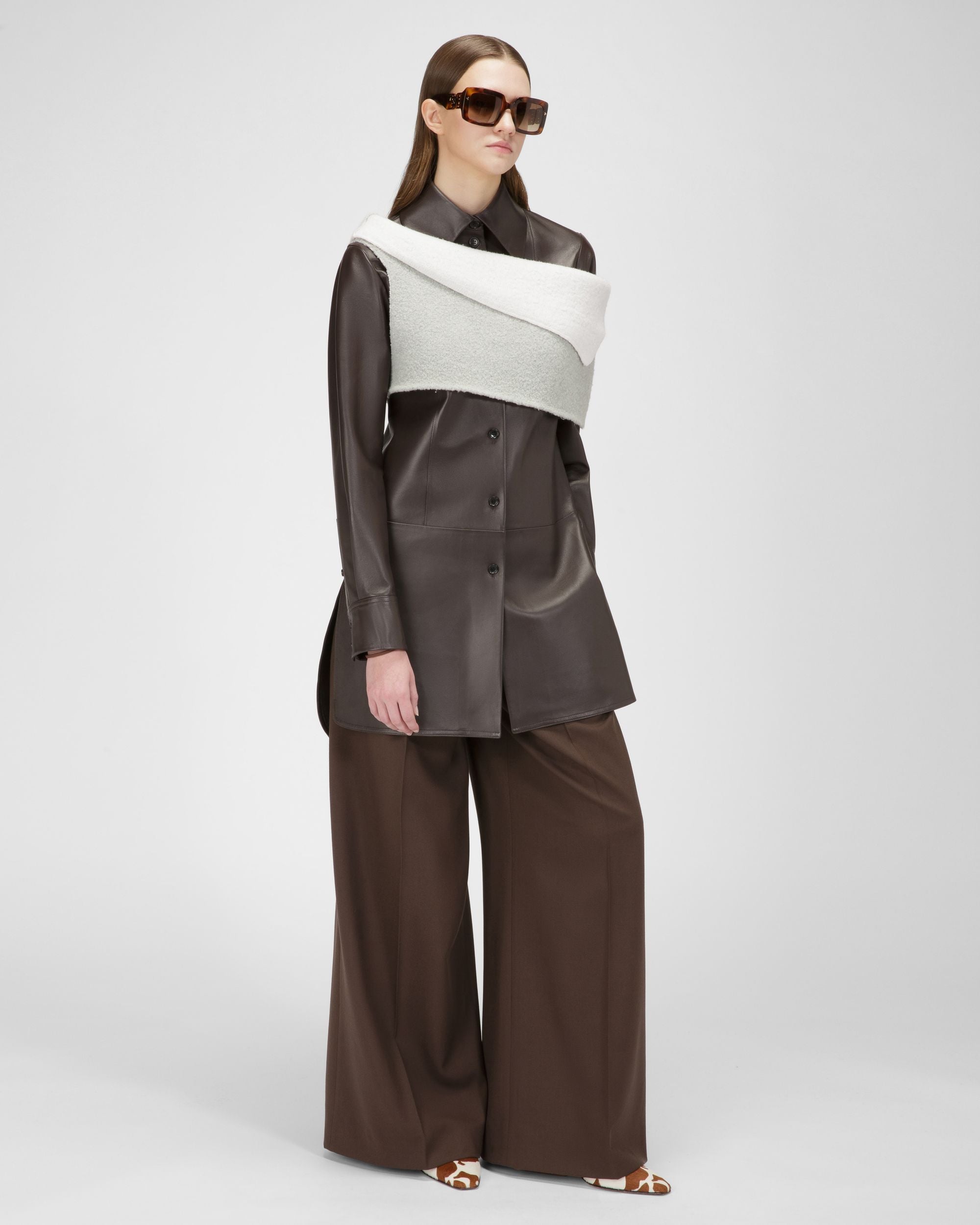 ロングライン シャツ エボニーブラウンレザーシャツ - 女性 - Bally - 05
