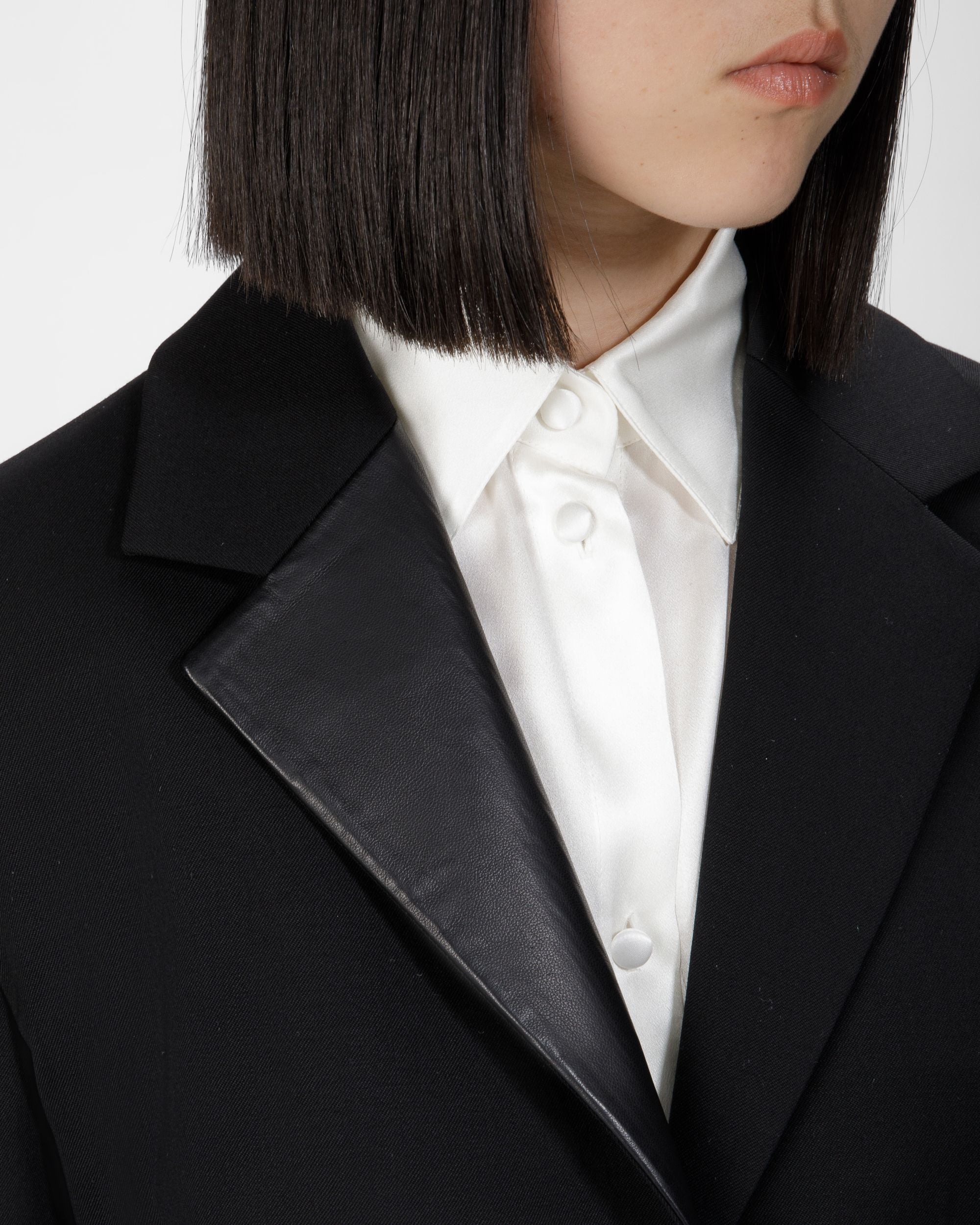 レザー ラペル ブレザー ブラック ウールミックス ジャケット - 女性 - Bally - 04