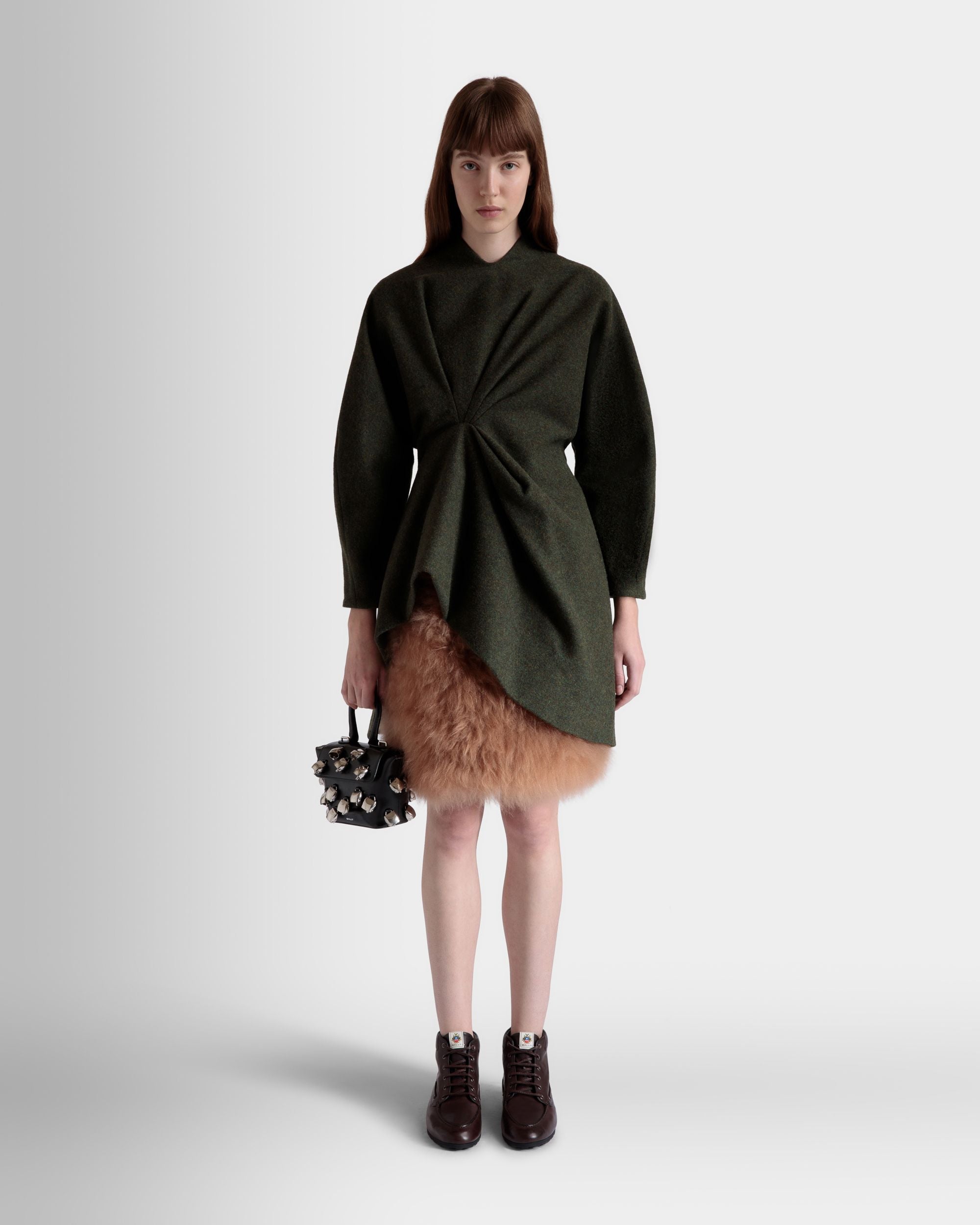 ミニスカート ダークグリーン＆プラリネベージュ ウール＆シアリング - 女性 - Bally - 02