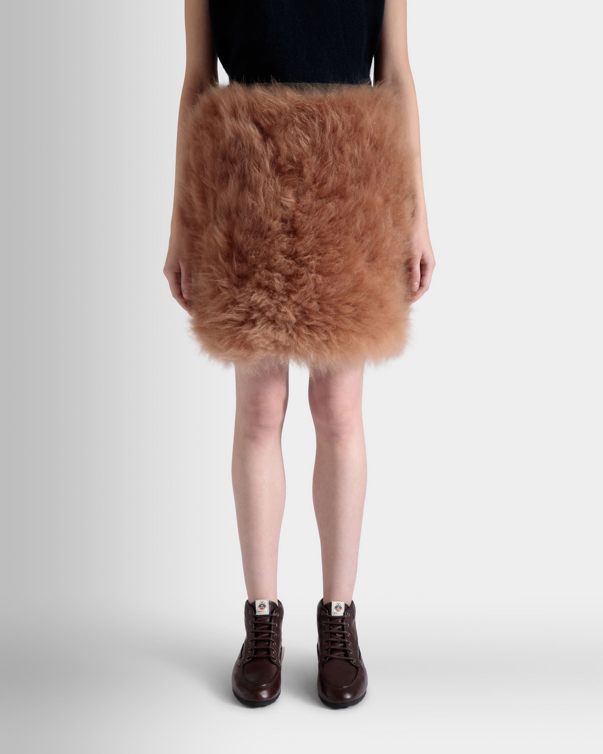 ミニスカート ダークグリーン＆プラリネベージュ ウール＆シアリング - 女性 - Bally - 03