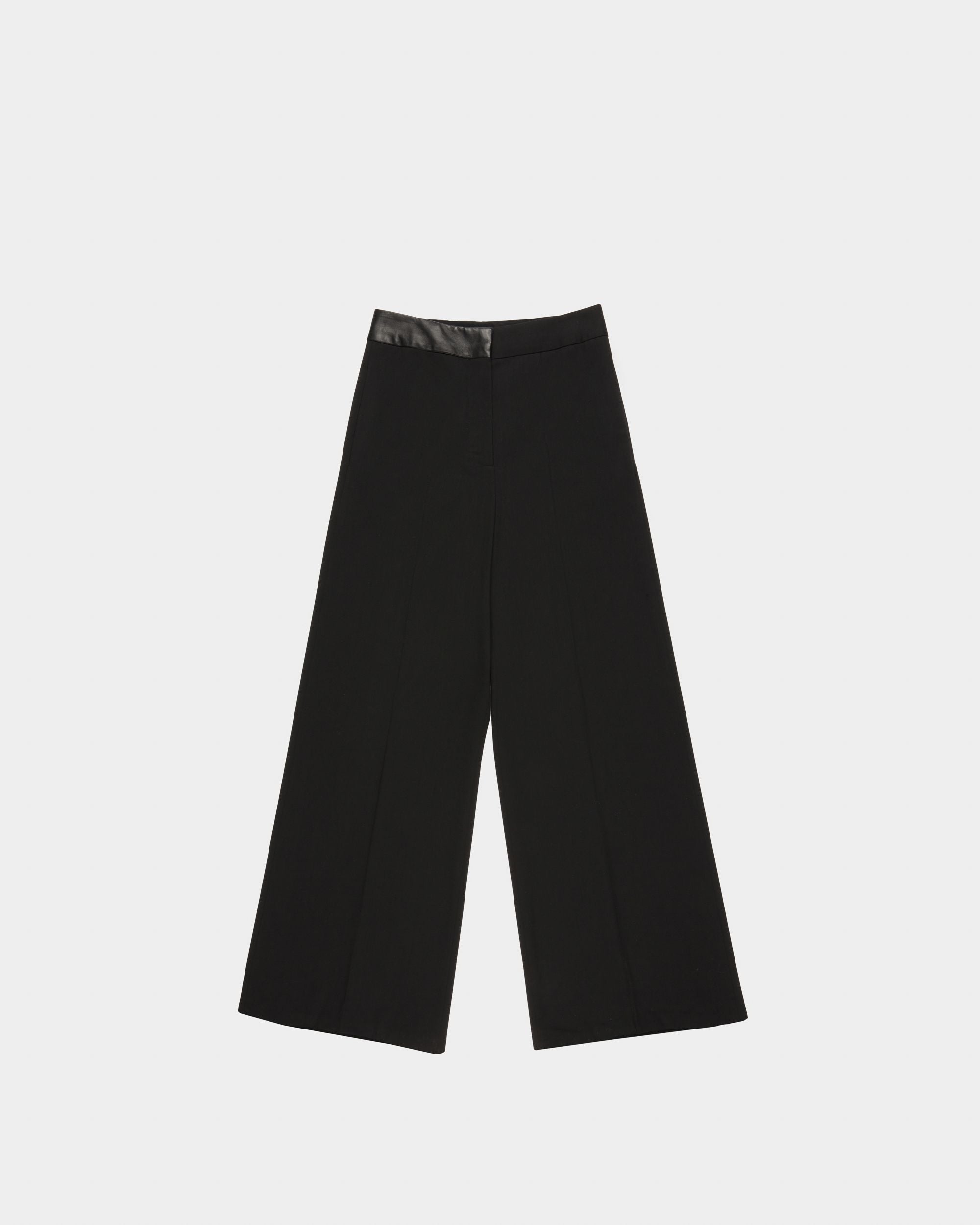 レザー ウエストバンド パンツ ブラック ウールミックス パンツ - 女性 - Bally - 01
